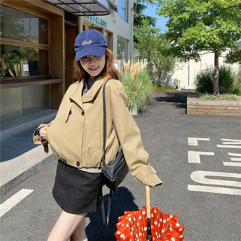 【新品现货】小个子短款卡其色风衣外套女5113-P145-K218,女装风衣,2C126