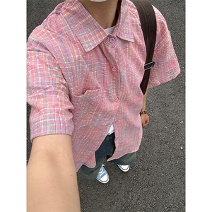 短袖衬衣男夏季新品港风宽松大码青年格子衬衫 CS282-P35图片