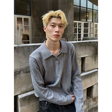 到货灰色老钱风polo针织衫cleanfit秋穿搭麦穗纹长袖t恤ZZS10P60，男装针织衫/毛衣，电商D256