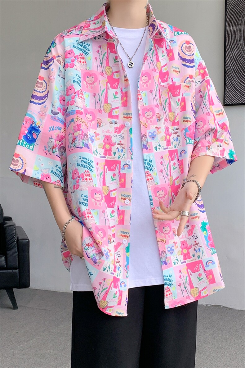 8XL-M特大码古巴领花衬衫男复古夏威夷情侣沙滩短袖衬衣CS514P35,男装衬衫,电商D206-1