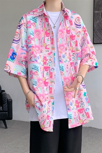 8XL-M 特大码古巴领花衬衫男复古夏威夷情侣沙滩短袖衬衣CS514P35图片