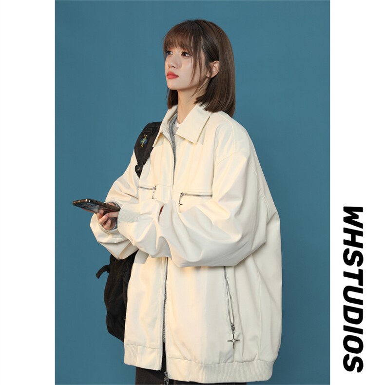 PU皮纯色夹克四芒星金属拉链纯色外套X1213-DY153-P95图片