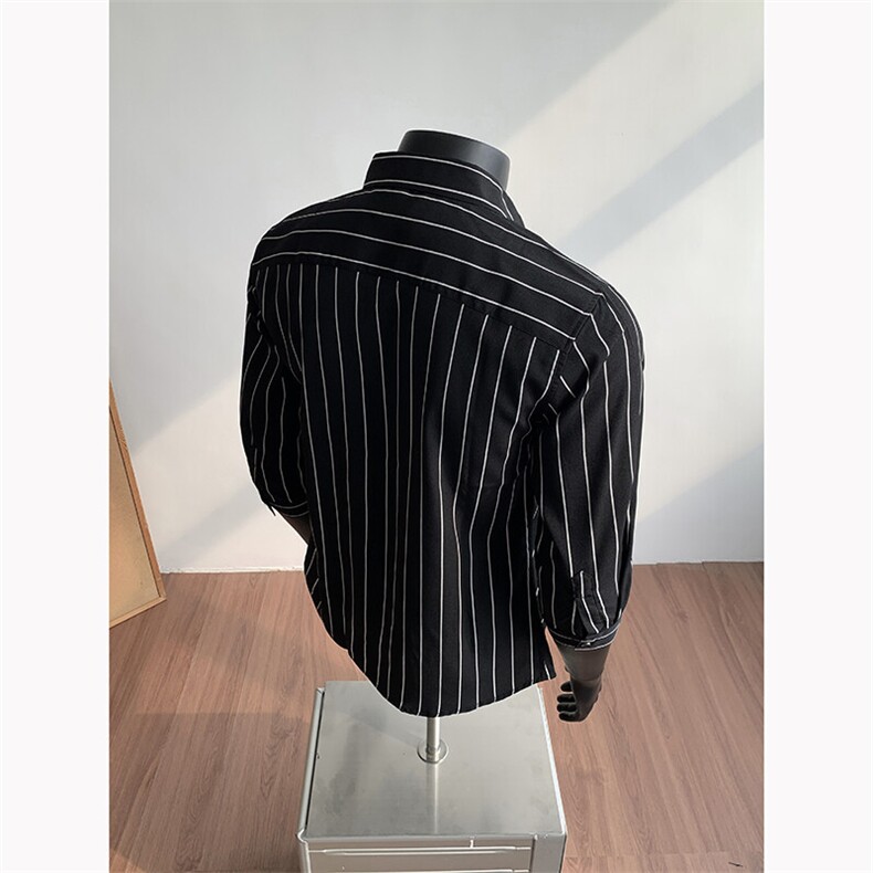 美式ins高街条纹冰丝七分袖衬衣货号CY25158特P3258,男装衬衫,电商A063