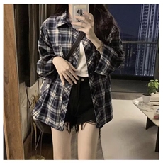 网络图校园格子衬衫外套女春秋季宽松慵懒风休闲上衣CS130，男装衬衫，星座1116A（原606A-3）