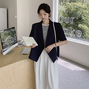 高级感气质短袖西装白色直筒裤套装女2025夏季新款韩版通勤两件套图片