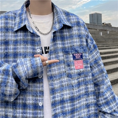 格子衬衫男韩版潮流高街帅气2024春夏季ins宽松百搭外套CY058-P41，男装衬衫，星座412