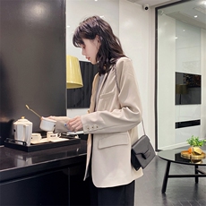 【现货】2021年秋装一粒扣休闲西装166-XZ01P90控148杏色，女装西装，茜茜公主