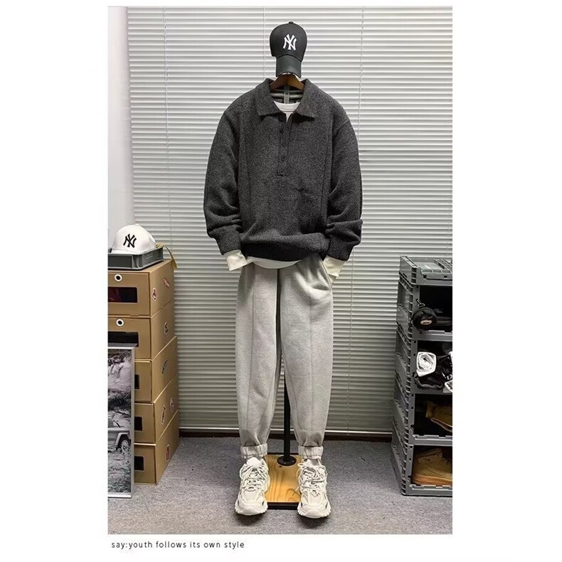 美式复古亨利领毛衣男秋冬季新款cleanfit慵懒风高级感软糯针织衫,男装针织衫/毛衣,星座506A