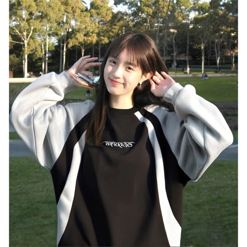 抖音得物高品质秋美式高街宽松结构潮流拼接撞色印花卫衣AW9401，男装卫衣，电商A443