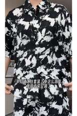泼墨扎染短裤男短袖衬衫男套装男M-5XL大码TZ78715P50控98模特图，男装牛仔裤，星座226-1