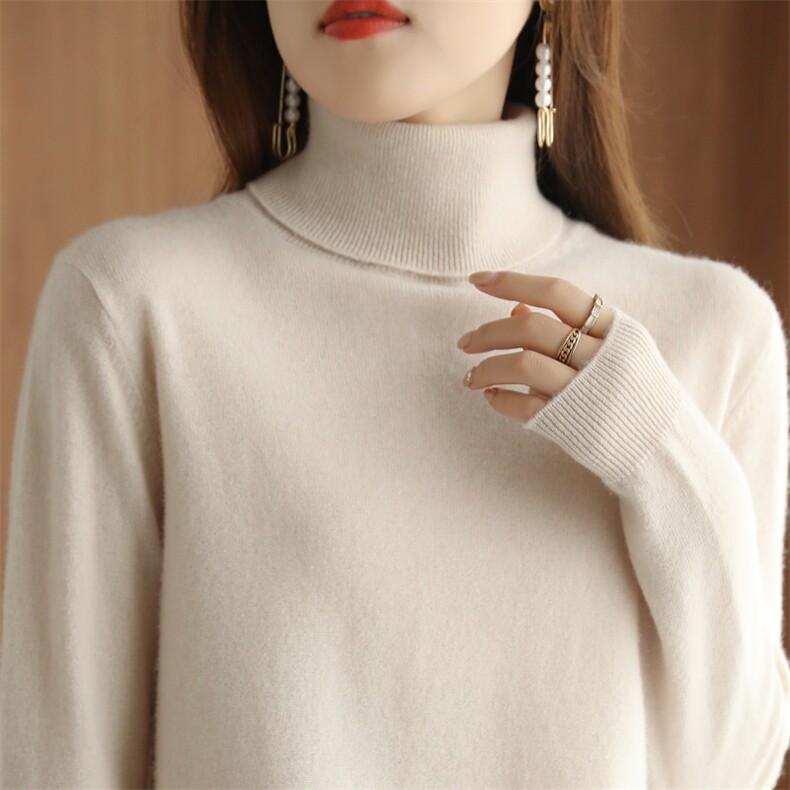 新款针织高领针织套头长袖时尚百搭，女装针织衫/毛衣，国旺羊绒