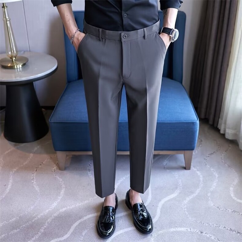 修身小脚西裤男士秋季九分裤免烫抗皱商务正装直筒休闲裤K1，男装西裤，星座1116A-2（原606A-1）