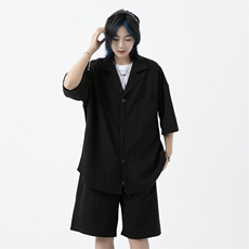 港风大码男女宽松西装领衬衫+短裤两件套潮XZ213-TZ088-P88控108，男装衬衫，星座213