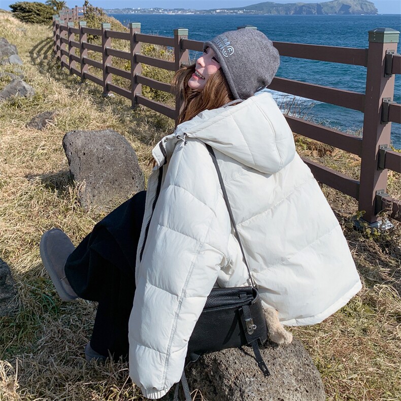 韩版宽松时尚减龄连帽羽绒服女冬季2025新款气质减龄白鸭绒面包服,女装羽绒服,2D013