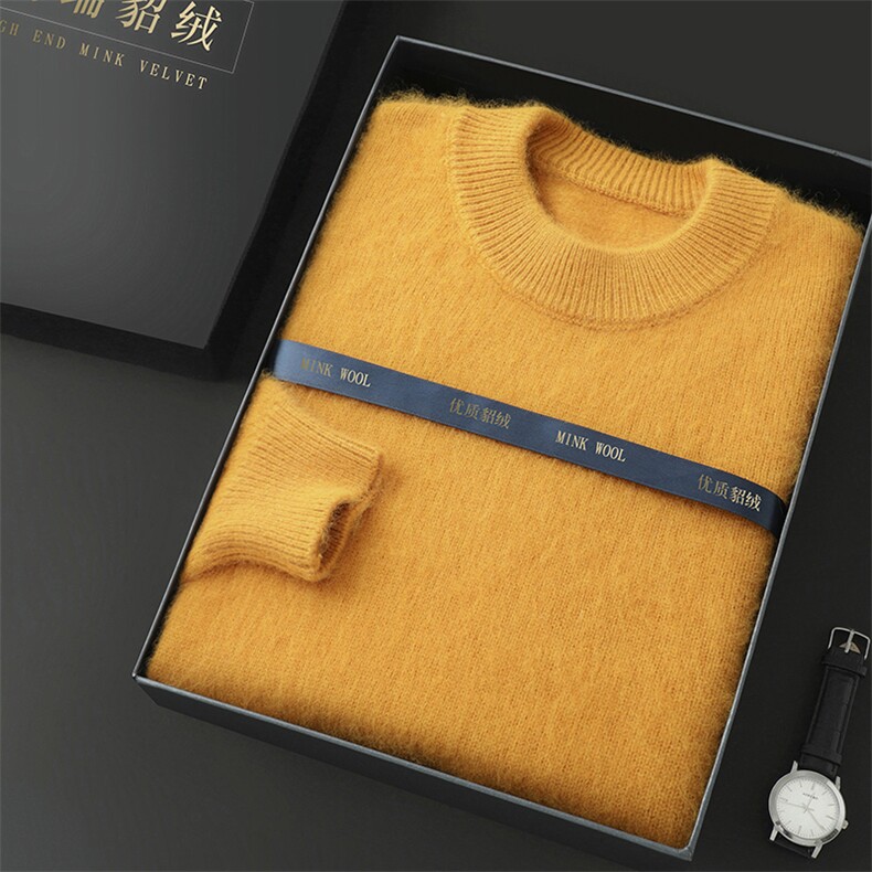 高品质男士貂绒衫秋冬新款舒适保暖时尚百搭圆领毛衣,男装针织衫/毛衣,冬贝尔貂绒