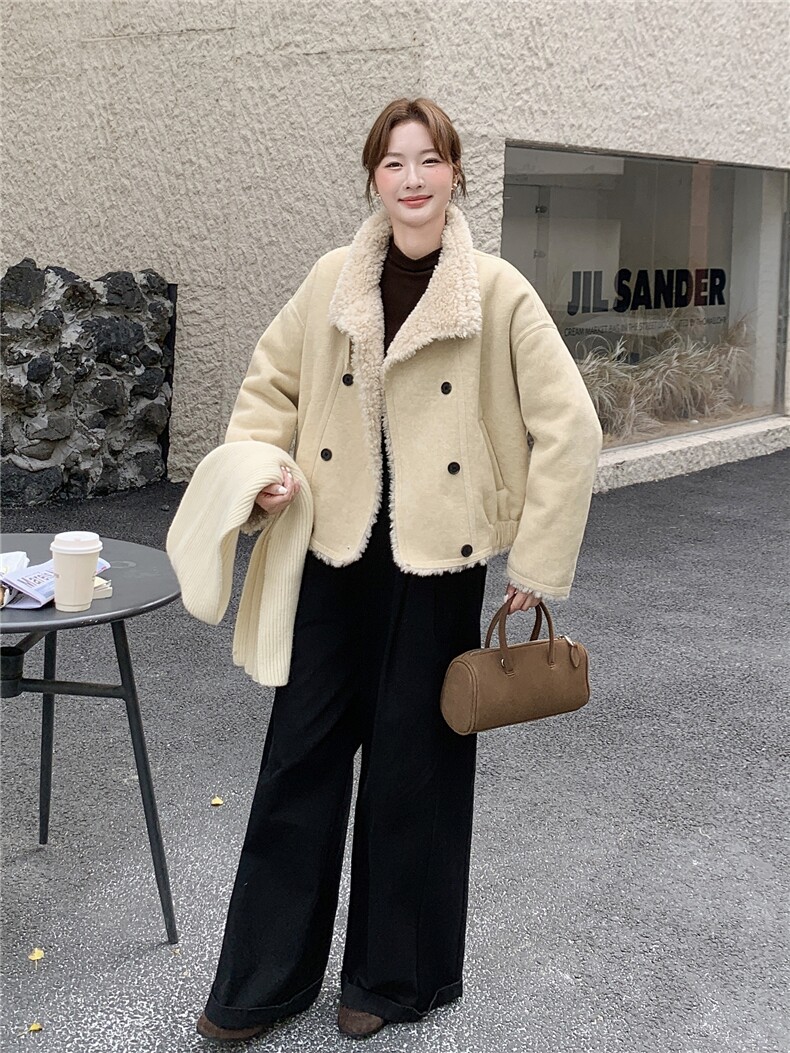 现货，210-3290-P195-288皮毛一体双排扣加厚,女装羊羔毛/颗粒绒,韩蜜菓