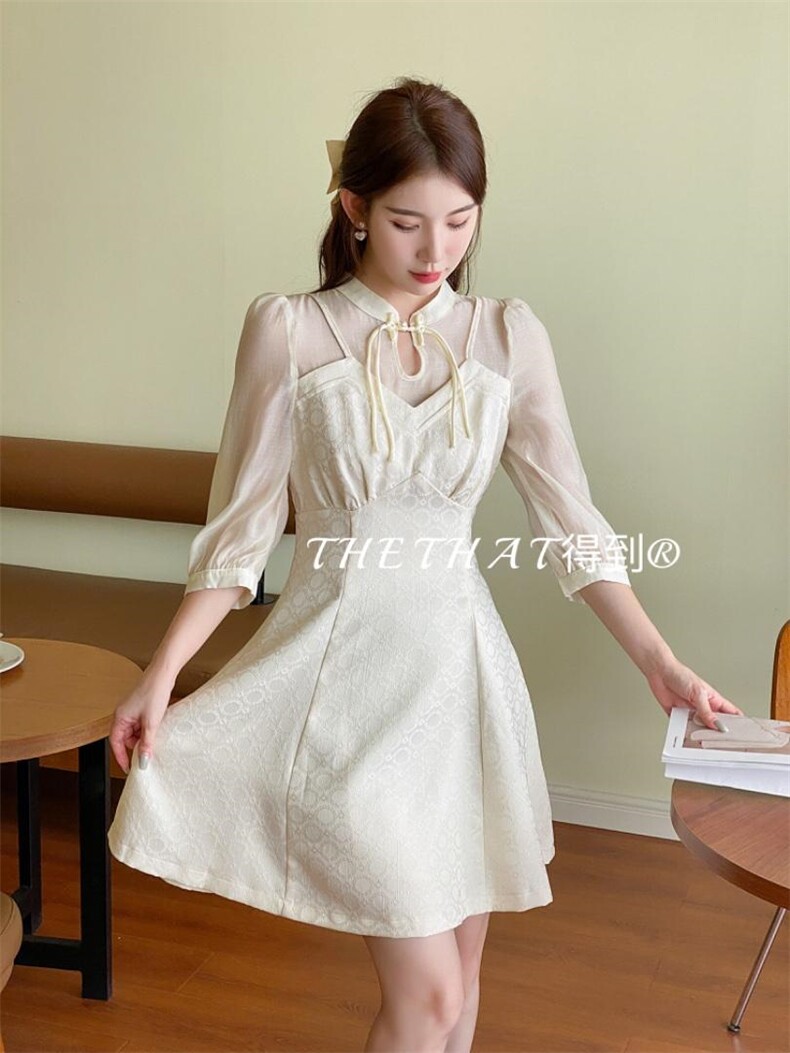 秋季新款连衣裙拼接面料，女装连衣裙，得到THETHAT
