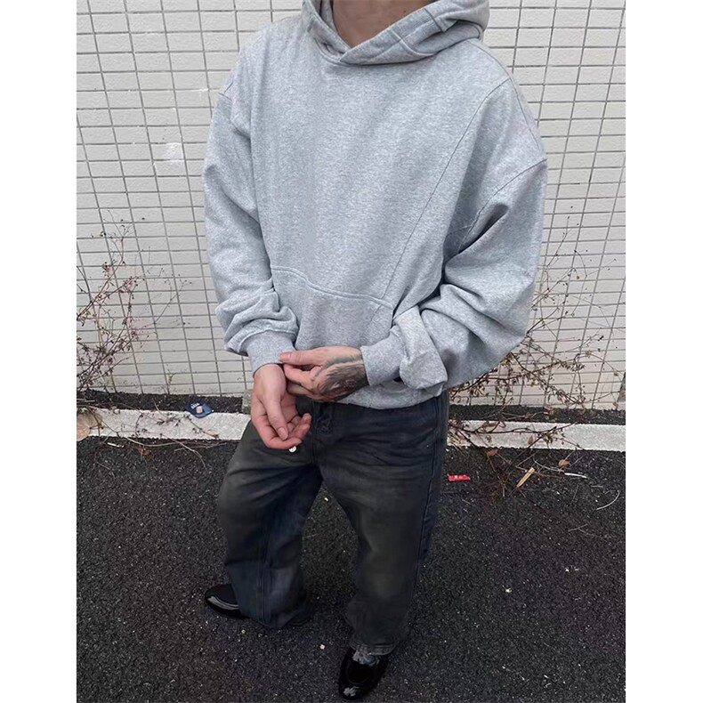 抖音得物高品质二开美式高街重磅结构辑明线纹理连帽卫衣外套W109图片