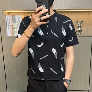 PL101-P35社会小伙立领polo衫男士短袖t恤潮牌夏季商务青年有领图片