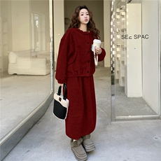 韩系甜美木耳边开衫半裙套装F6607-P175-K258，女装套装/套裙，2C255