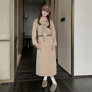 《新款新品》长袖收腰显瘦条纹披肩配腰带衬衣领休闲连衣裙图片