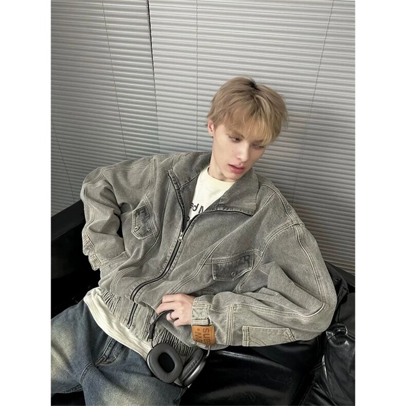 春秋复古工装牛仔外套男女高街美式vintage解构分割袖子倒装夹克，男装工装外套，星座1210-1