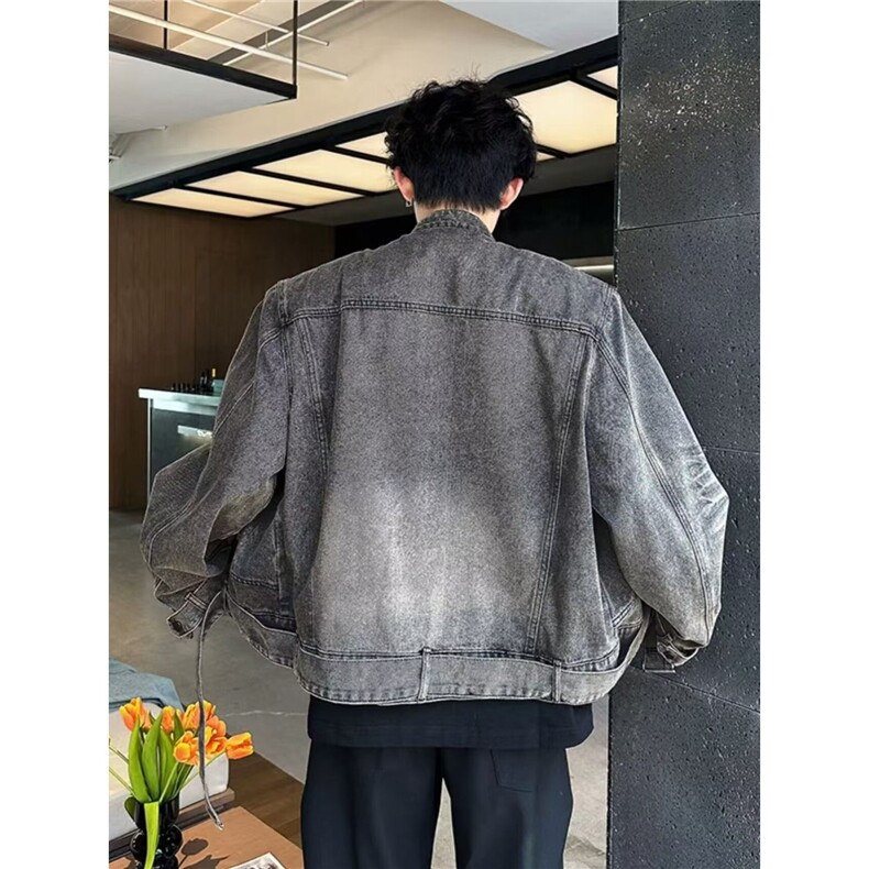 CY99-P78复古水洗牛仔2025春秋新款宽松外套小个子短款夹克上衣,男装夹克,电商B323A