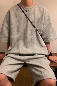 TZ83132/P65夏季新款提花短袖短裤t恤休闲宽松大码两件套套装男图片