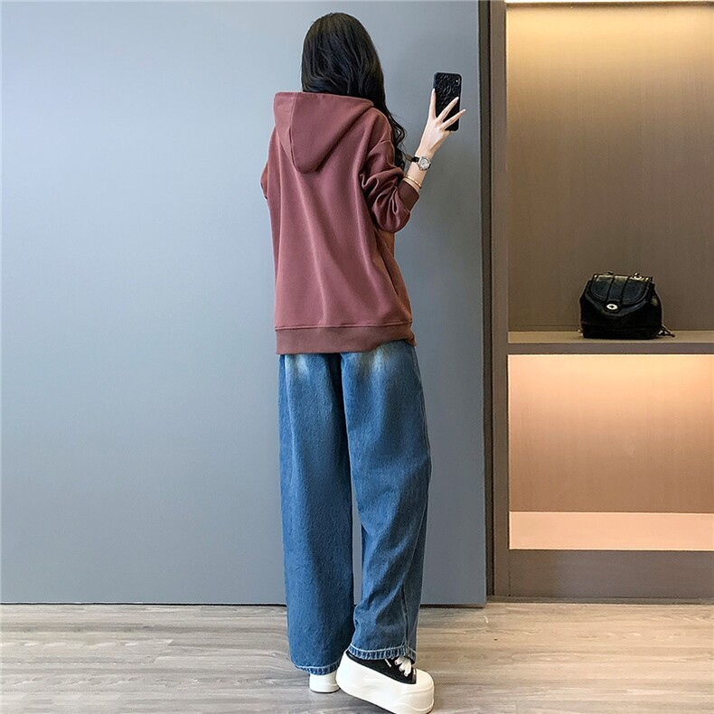女春新款时尚减龄套装修宽松连帽刺绣卡通上衣破洞牛仔长裤两件套,女装套装/套裙,2C310