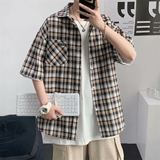 2021薄款夏季潮流时尚简约百搭帅气格子潮牌韩版衬衫W677-P30，男装衬衫，星座512-2