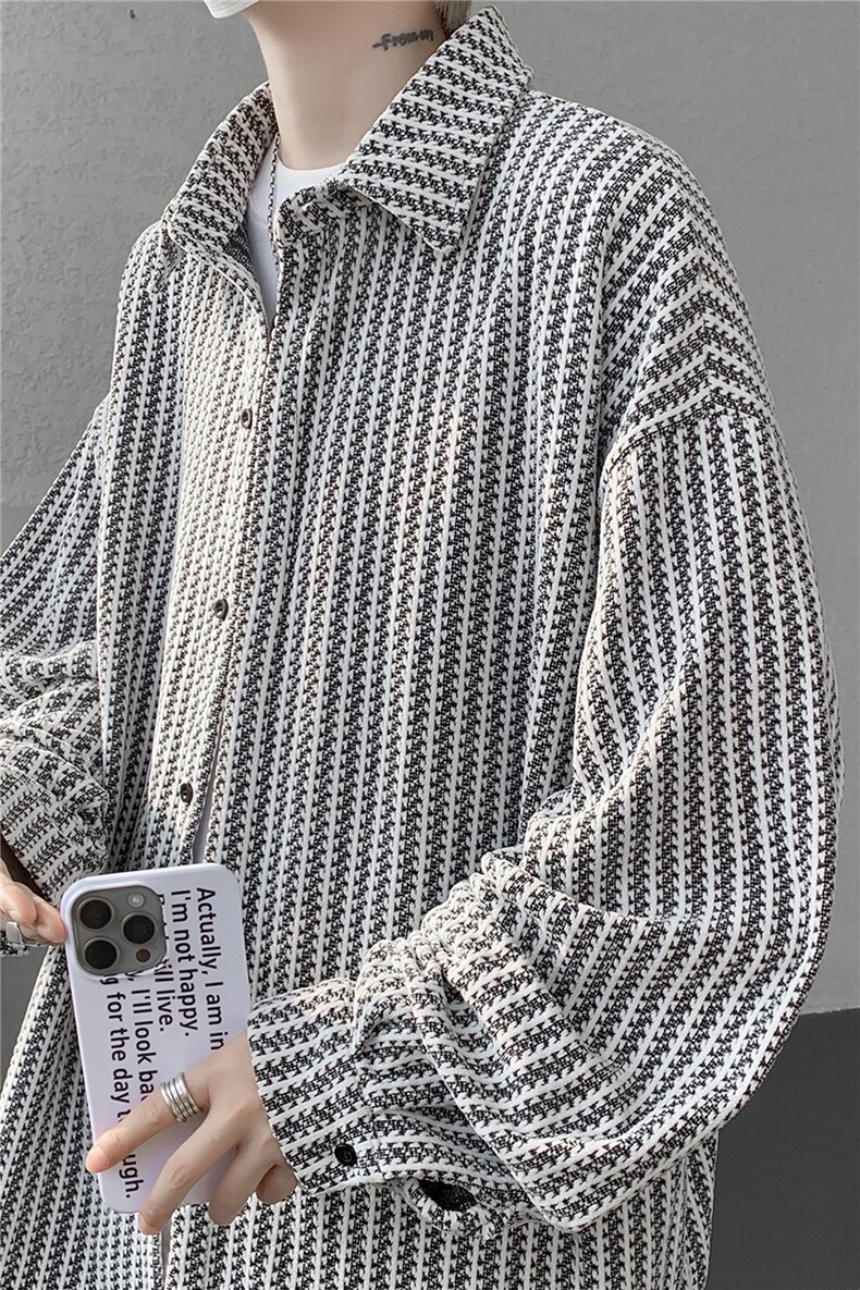 8XL-M鱼骨纹小香风衬衫男生春秋衬衣宽松慵懒垂感外套CS29009P45,男装衬衫,电商B312