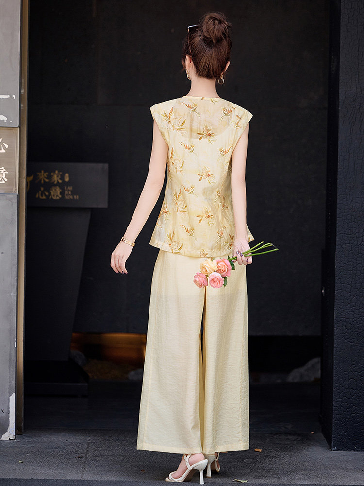 新中式国风气质优雅时尚套装女夏新款高级感刺绣马甲阔腿裤两件套,女装套装/套裙,众宇琦