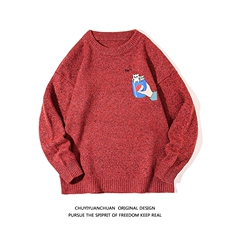 加厚加绒毛衣男大码毛线衣男针织衫M19262-P45加绒款-P65白底，男装针织衫/毛衣，电商A040A