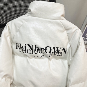 中性风平铺鳄鱼纹棉衣男手塞棉夹克PU皮棉服外套男8507P120控158图片