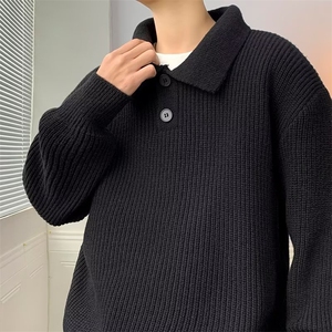 毛衣男春秋冬宽松vintage针织衫慵懒风潮polo线衣外套男W4417-P50图片