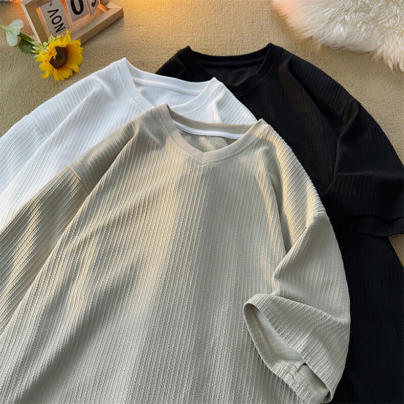 8XL-M短袖肌理感冰丝凉感T恤特大码鸡心领半袖纯色体恤DX1216/P28,男装T恤,电商B238