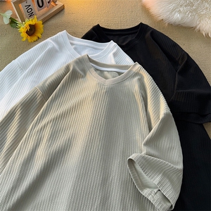 8XL-M短袖肌理感冰丝凉感T恤特大码鸡心领半袖纯色体恤DX1216/P28图片