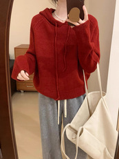 2025百搭简约时尚连帽抽绳款针织衫纯色，女装针织衫/毛衣，思途羊绒