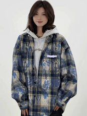 wassuphappy扎染长袖衬衫男春秋季复古设计感休闲外套情侣上衣服，男装衬衫，电商D256-1(原A064-1)