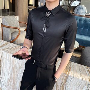 送配饰 2021夏季发型师七分袖衬衫男中袖衬衣A470-CS26图片