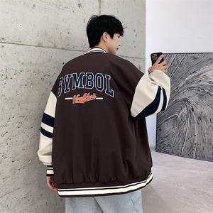 港风上衣夹克宽松落肩拼色棒球服外套XZ214-8 JK712-P75图片