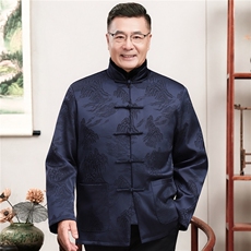 主推现货中老年婚宴喜庆唐装冬加绒可拆卸内胆爷爷风唐装外套，男装民族服装，钱塘723