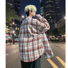 衬衫男春季新款港风宽松磨毛格子长袖衬衣CS602-特P28无差价，男装衬衫，星座214-3