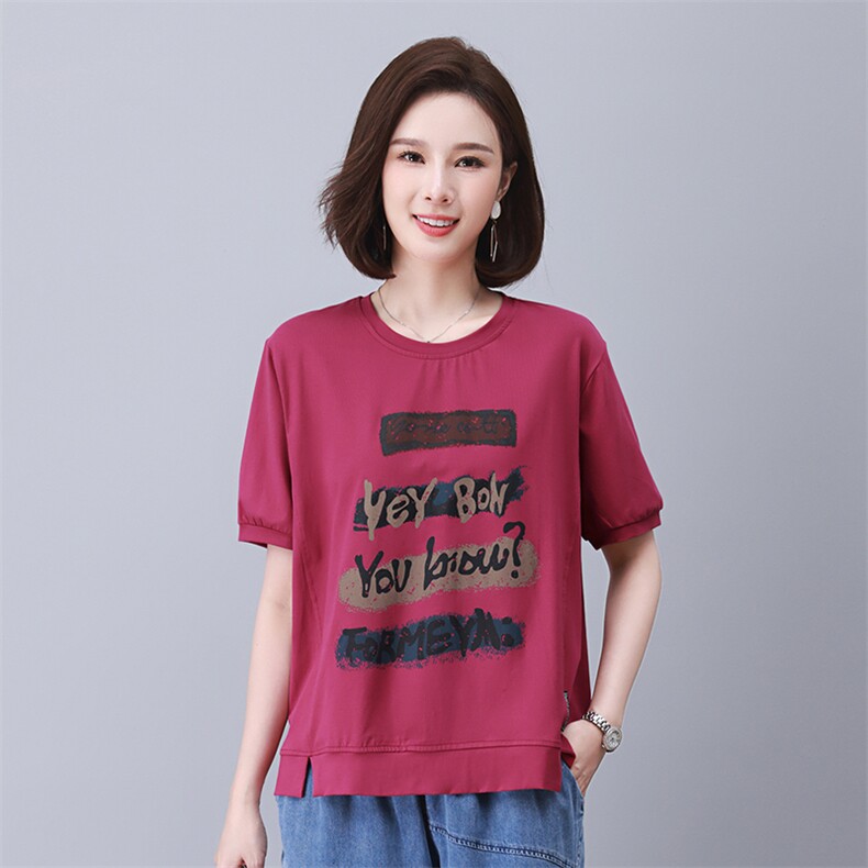 时尚宽松印花拼接短袖T恤女夏季新款韩版百搭显瘦休闲上衣,女装衬衫,叶笙衣