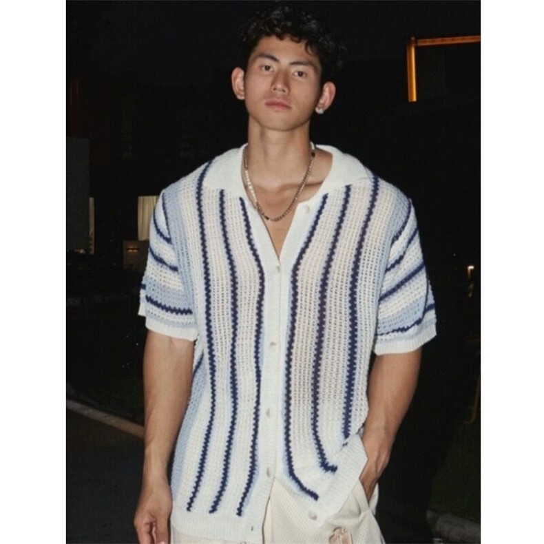 条纹针织衫女短款宽松设计感小众长袖小开衫外套秋季外搭v领上衣图片