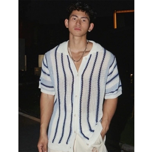 条纹针织衫女短款宽松设计感小众长袖小开衫外套秋季外搭v领上衣图片