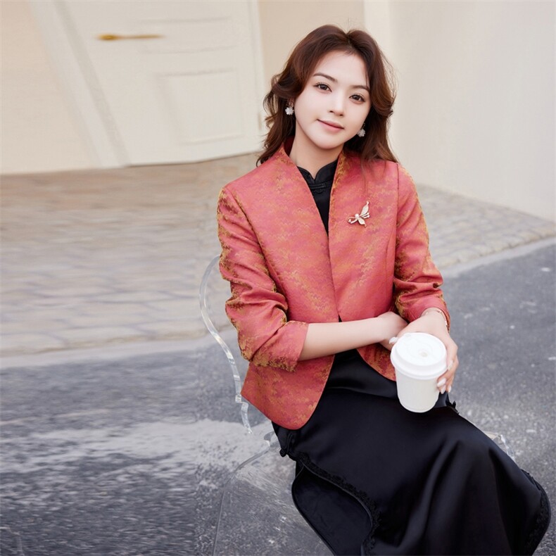 婵米儿法式小西装小香风外套2025秋季新款旗袍搭配显瘦上衣女,女装短外套,婵米儿