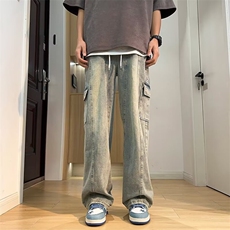 牛仔裤男士韩版潮流高街口袋个性2024夏季新款ins长裤RK1665-P49，男装牛仔裤，星座412-3