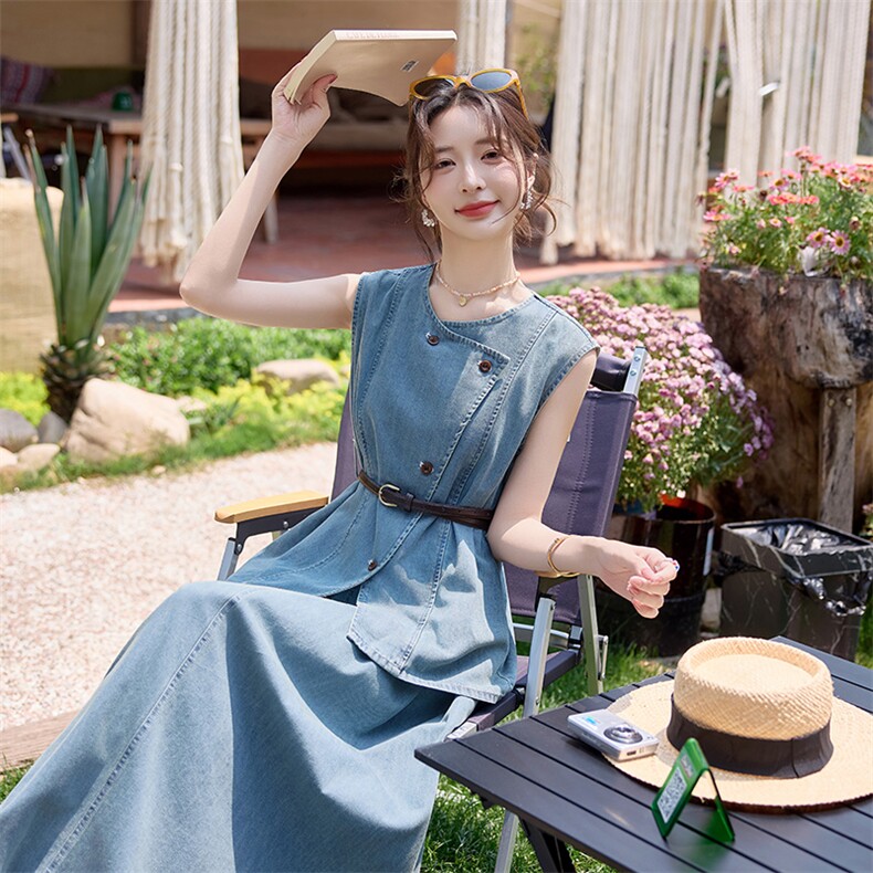 牛仔套装裙2025夏日新款巨好看的韩系松弛感老钱小香风无袖穿搭女,女装套装/套裙,依路服饰