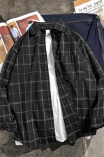 秋季新款格子衬衫男士韩版潮流宽松衬衣外套长袖DF04T，男装衬衫，电商A102
